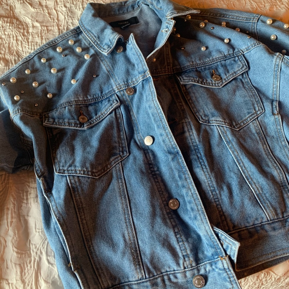 nwot pearl detail denim jacket